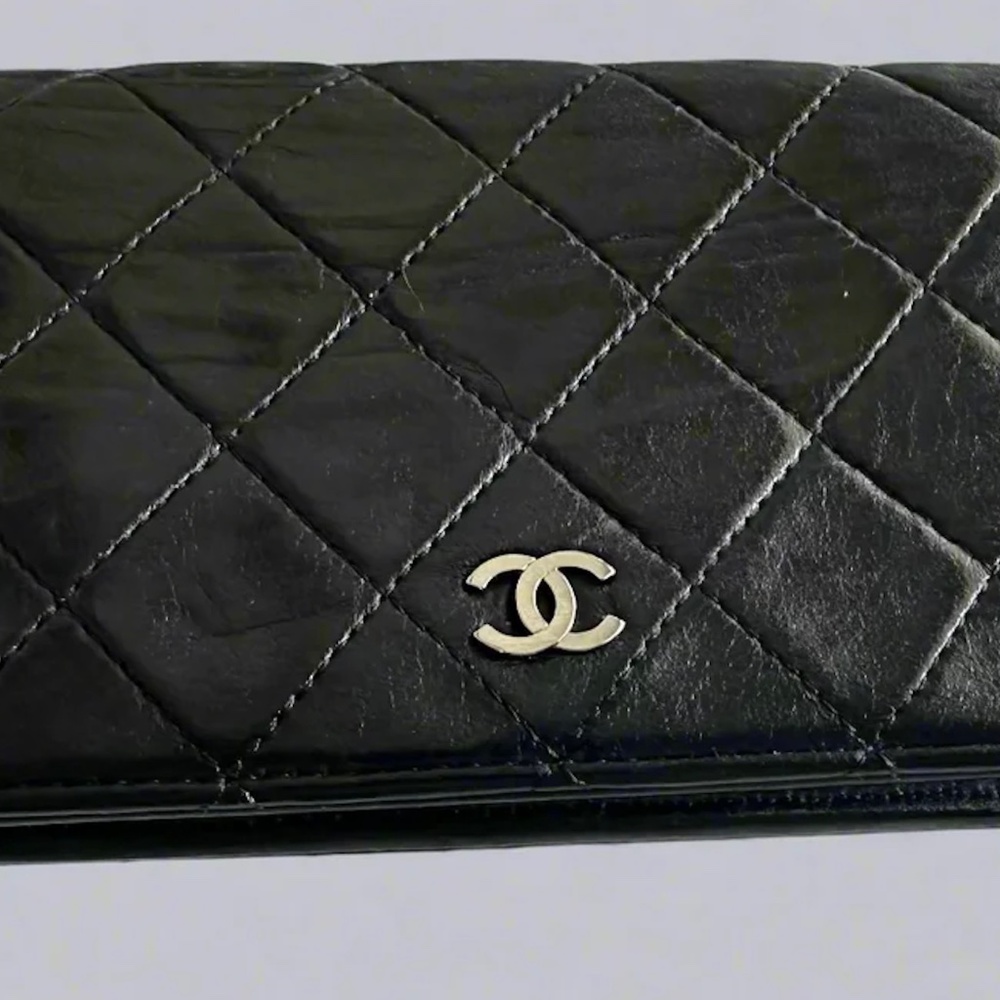 Chanel Black Quilted Wild Stitch Lambskin Leather Wallet